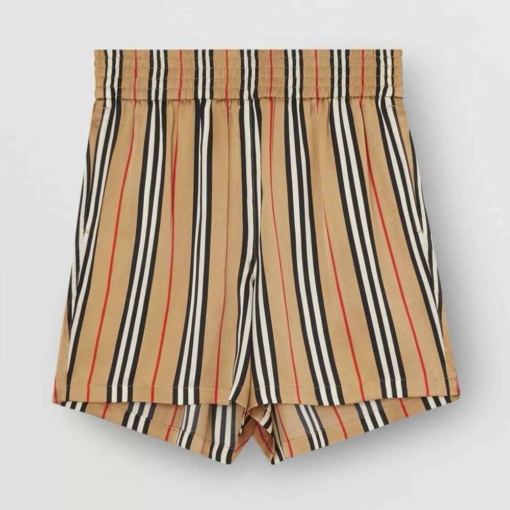 Burberry Ladies Icon Marsett Beige Stripe Women’s Shorts Silk U.S. 2
